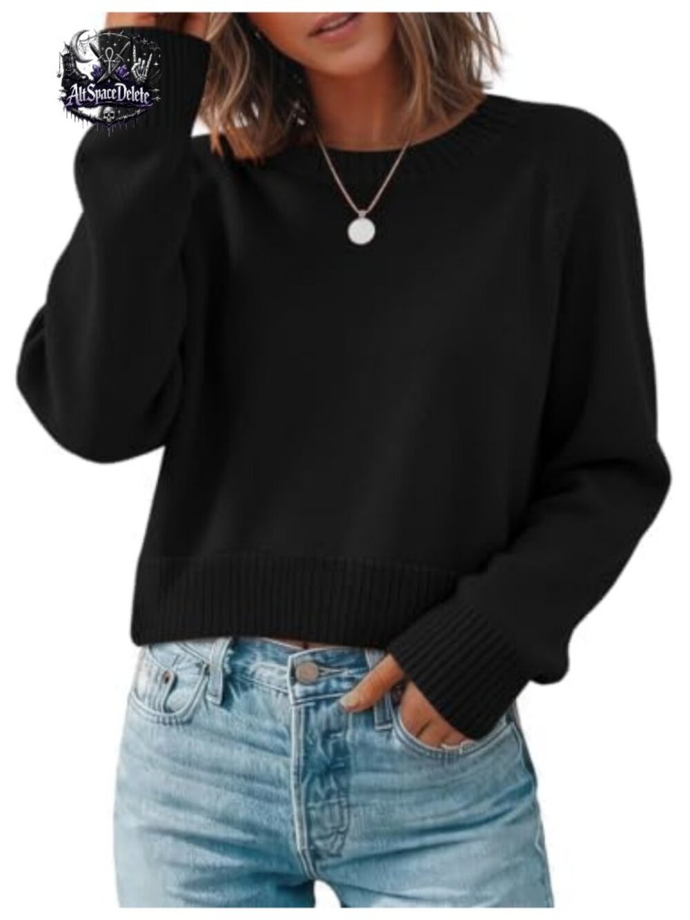 Zeagoo Cropped Crewneck Sweater Women Long Sleeve Knit Pullover Fall Top
